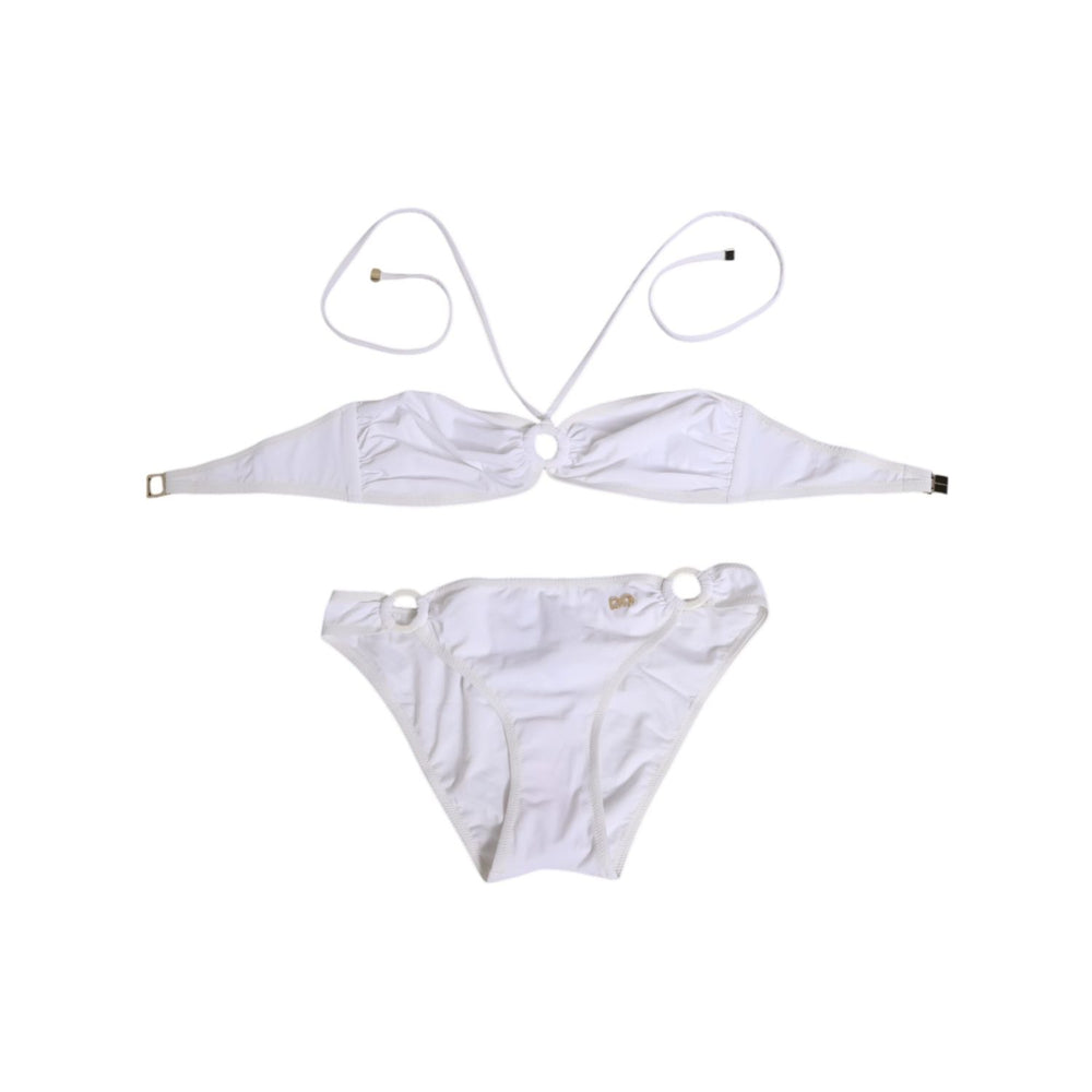 Dolce & Gabbana White Logo Swimsuit 2 Piece Top Bottom Swimwear, elegant Italian design with signature logo, sleek and modern.