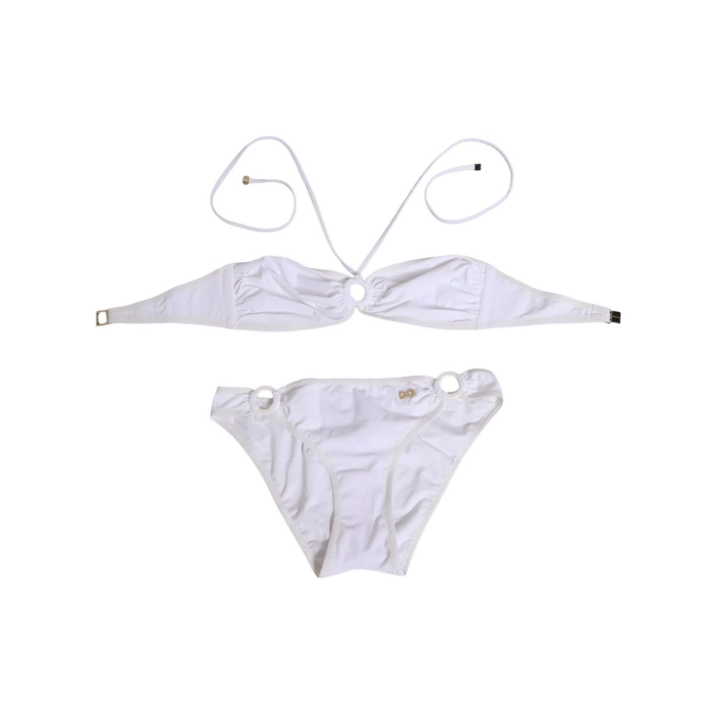Dolce & Gabbana White Logo Swimsuit 2 Piece Top Bottom Swimwear, elegant Italian design with signature logo, sleek and modern.