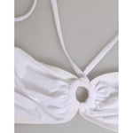 Dolce & Gabbana White Logo Swimsuit 2 Piece Top Bottom Swimwear close-up of bikini top with logo detail.