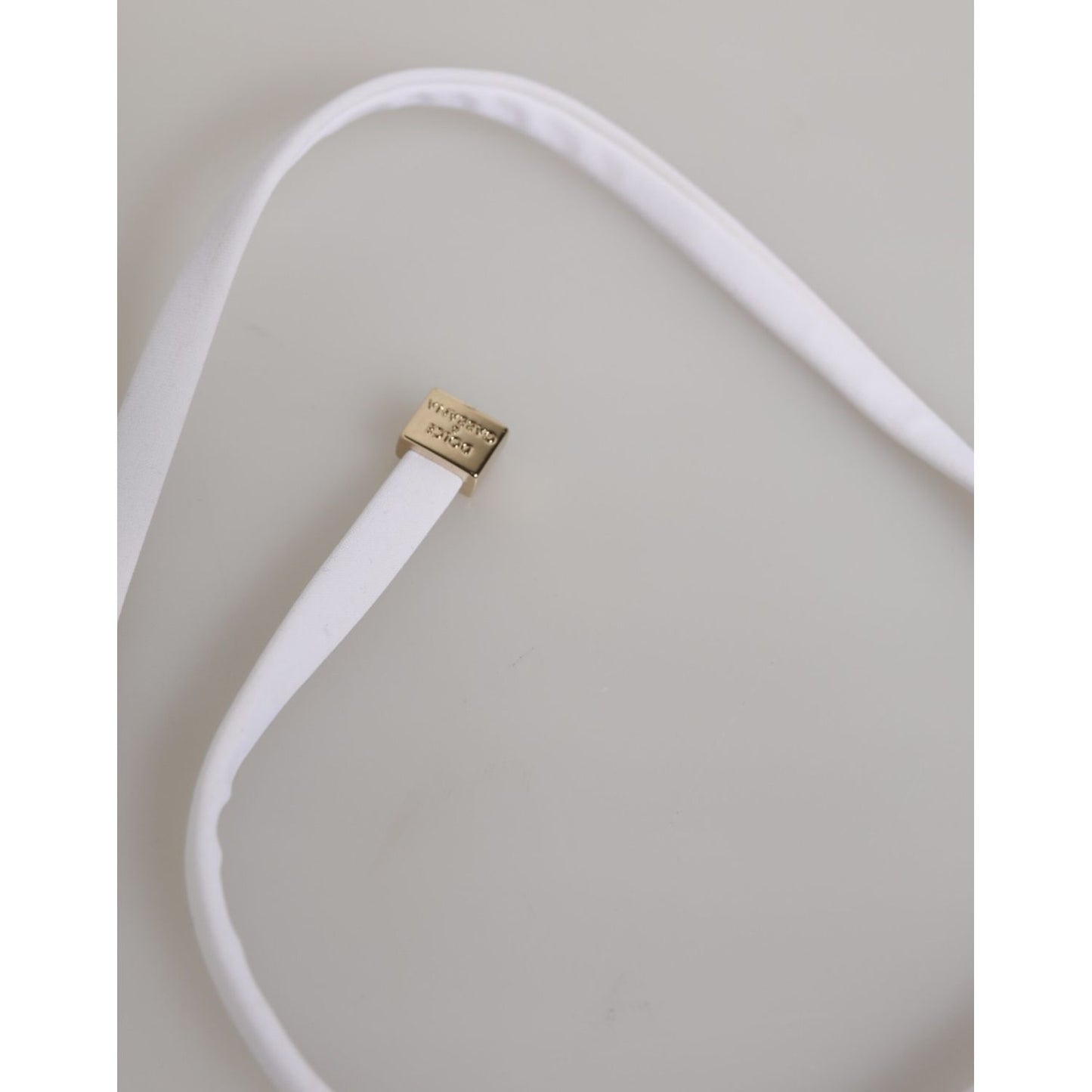 Close-up of strap with hook closure from Dolce & Gabbana White Logo Swimsuit 2 Piece Top Bottom Swimwear.