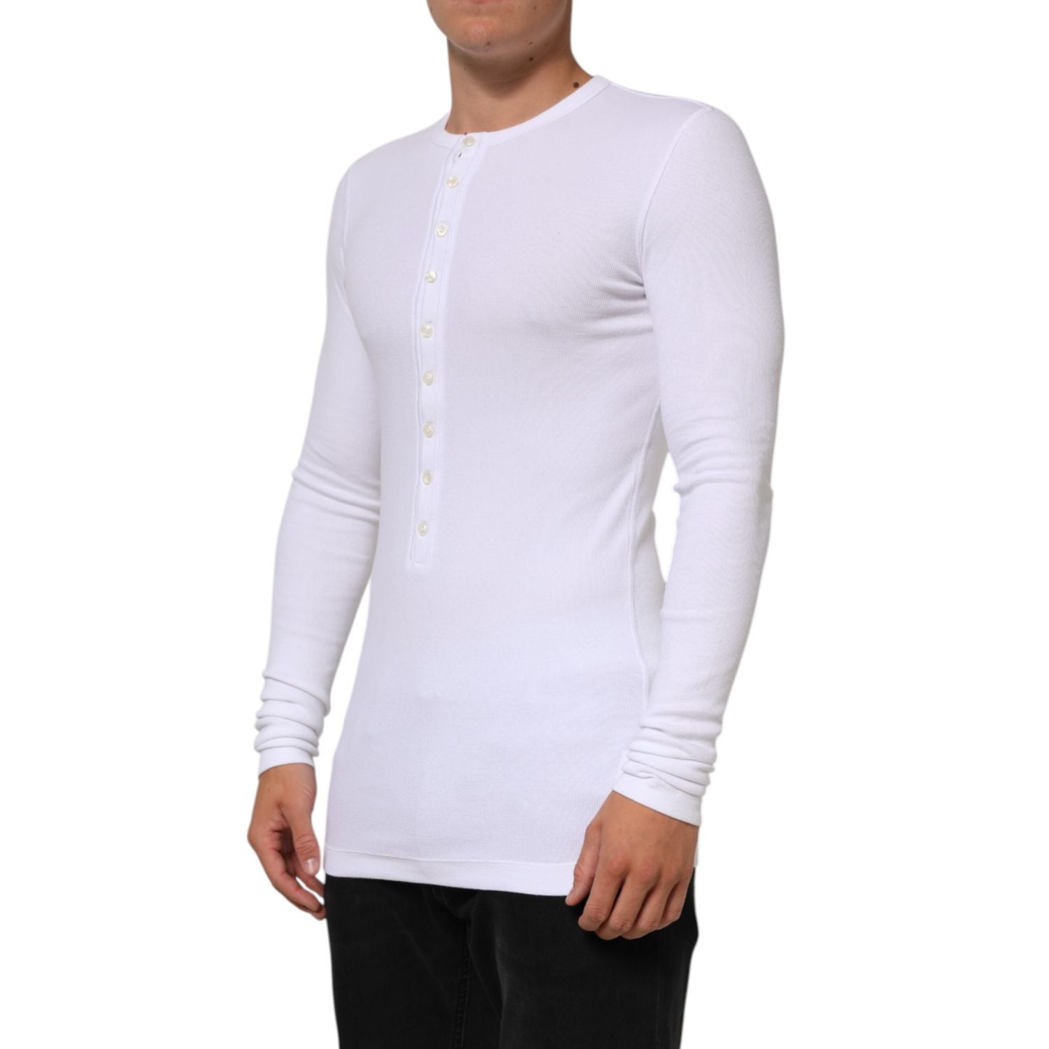 Dolce & Gabbana White Long Sleeves Button Closure T-shirt