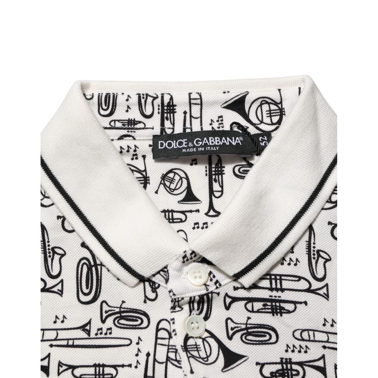 Dolce & Gabbana White Musical Print Collared Polo T-shirt