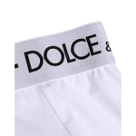 Close-up of Dolce & Gabbana White Nylon Logo Waistband Panty Underwear, featuring signature black logo on waistband.