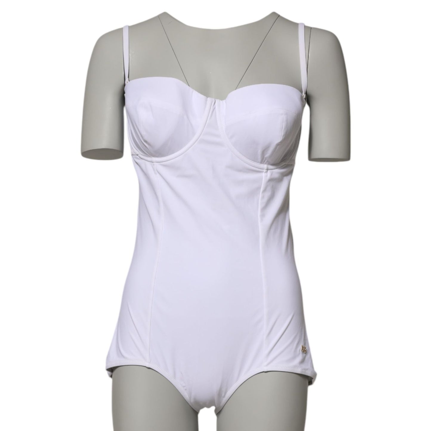 Dolce & Gabbana White Padded Balconette One Piece Swimwear, elegant and stylish for beachwear, featuring logo details and Italian craftsmanship.