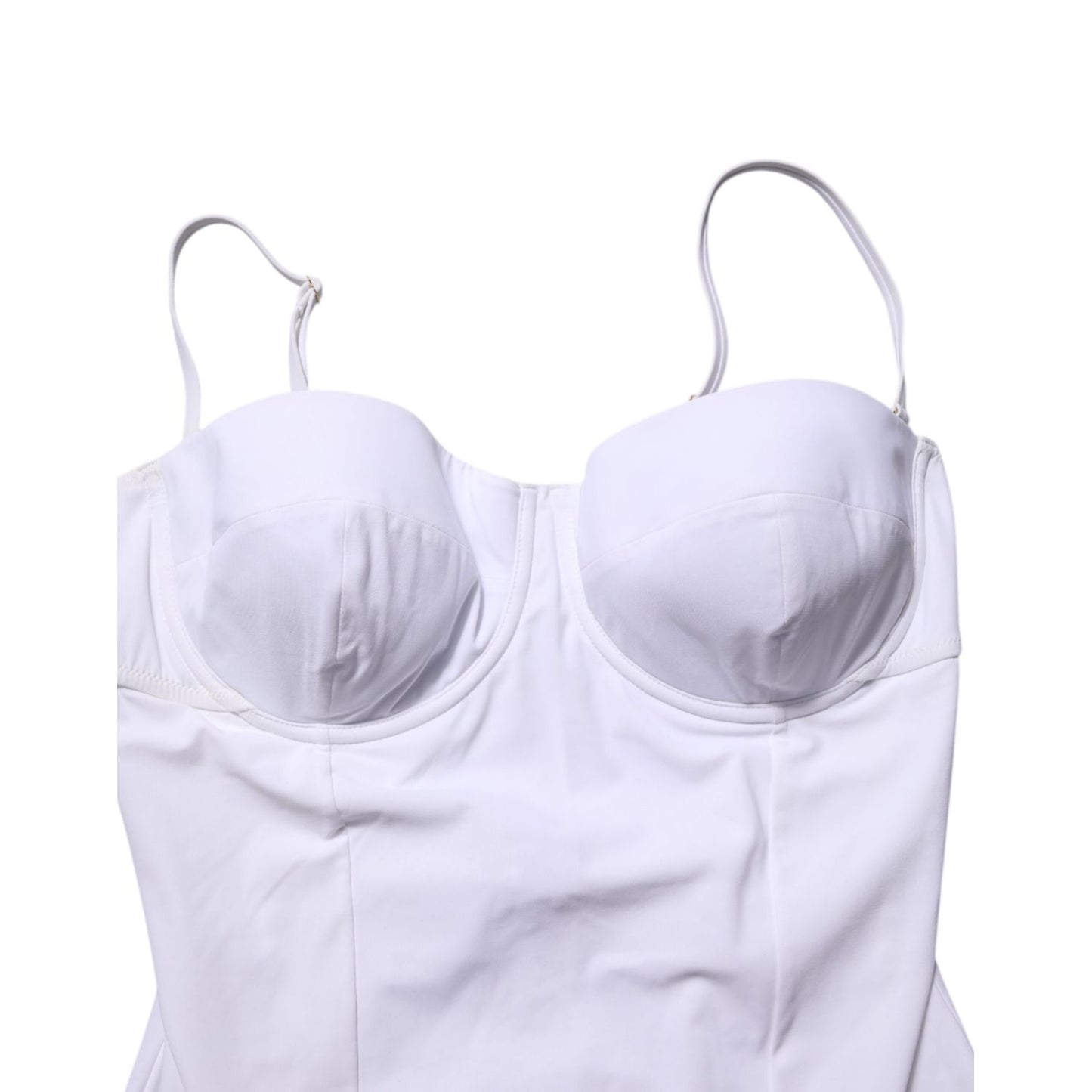 Dolce & Gabbana White Padded Balconette One Piece Swimwear with supportive balconette neckline, perfect for elegant beachwear.