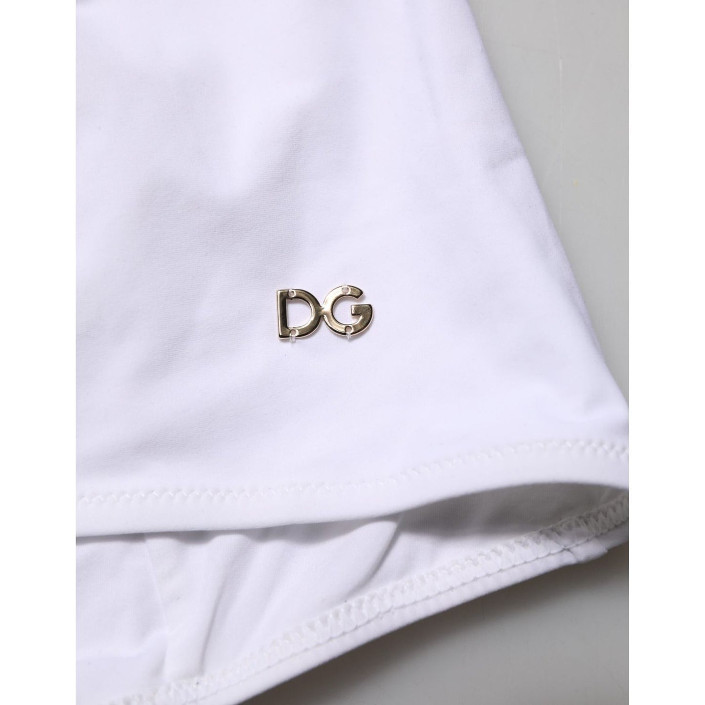Dolce & Gabbana White Padded Balconette One Piece Swimwear logo detail close-up