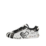 Dolce & Gabbana White Portofino Studded Men Sneakers Shoes in white leather with studs and black design on the side view