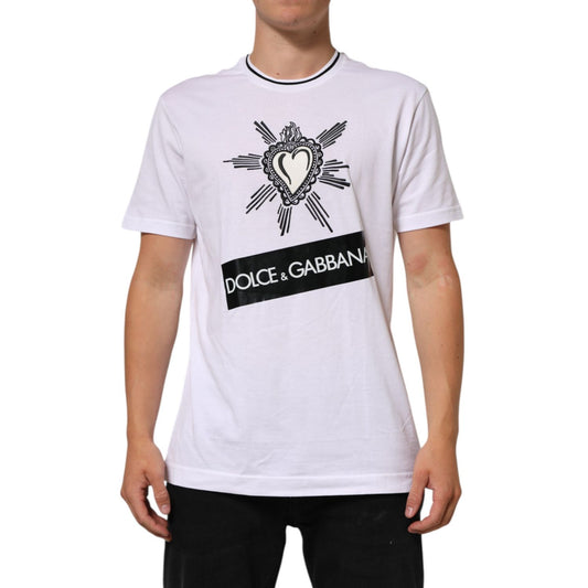 Dolce & Gabbana White Sacred Heart Short Sleeve Men T-shirt with graphic design, crafted from premium cotton.