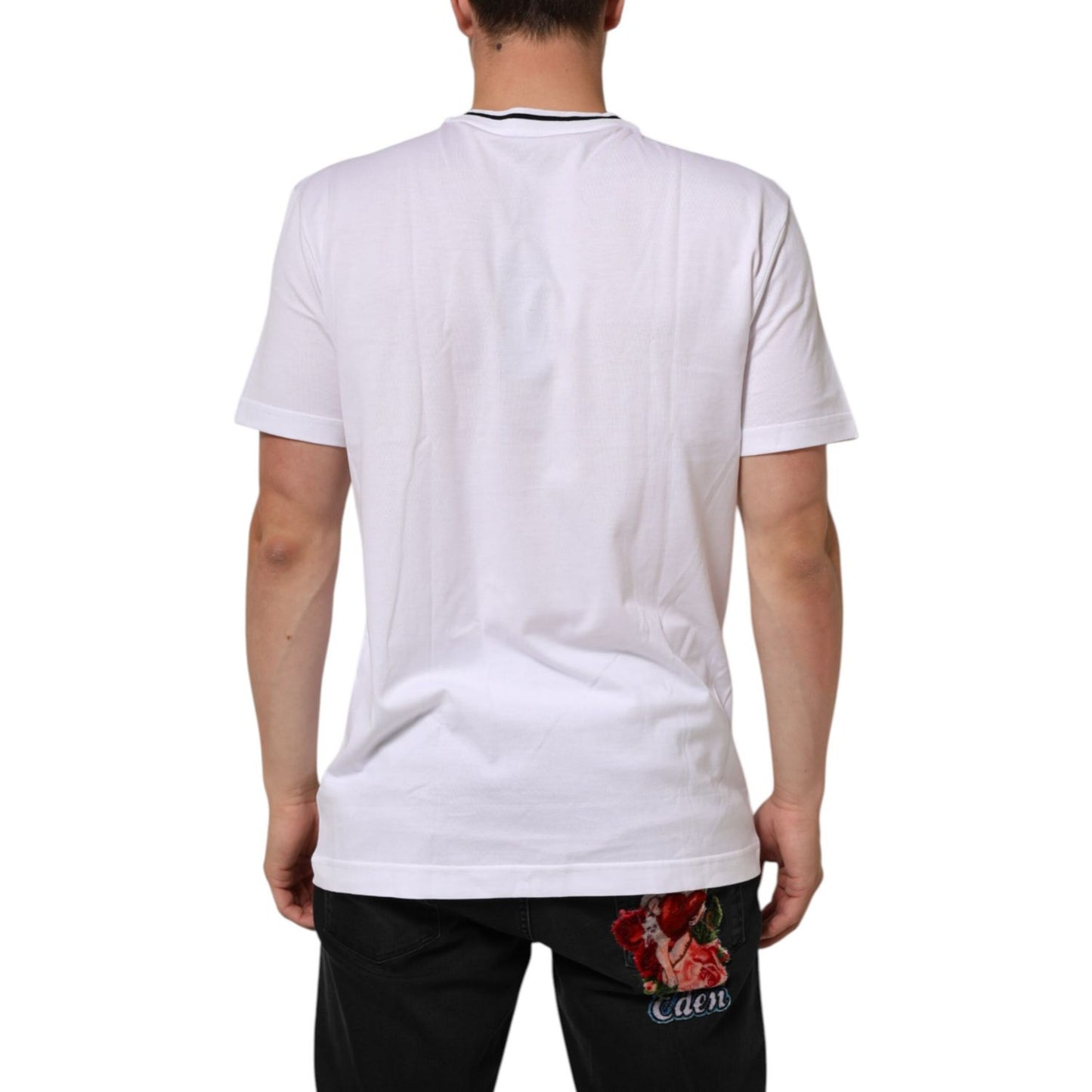 Back view of Dolce & Gabbana White Sacred Heart Short Sleeve Men T-shirt