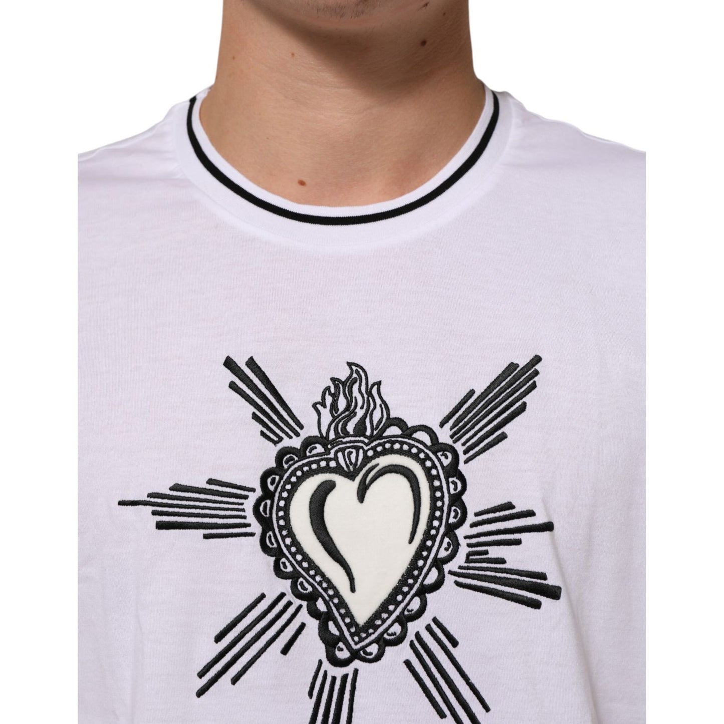 Dolce & Gabbana White Sacred Heart Short Sleeve Men T-shirt with crew neck and graphic design