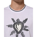 Dolce & Gabbana White Sacred Heart Short Sleeve Men T-shirt with crew neck and graphic design