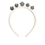 Dolce & Gabbana White Satin Palladium Silver Floral Crown Tiara Headband