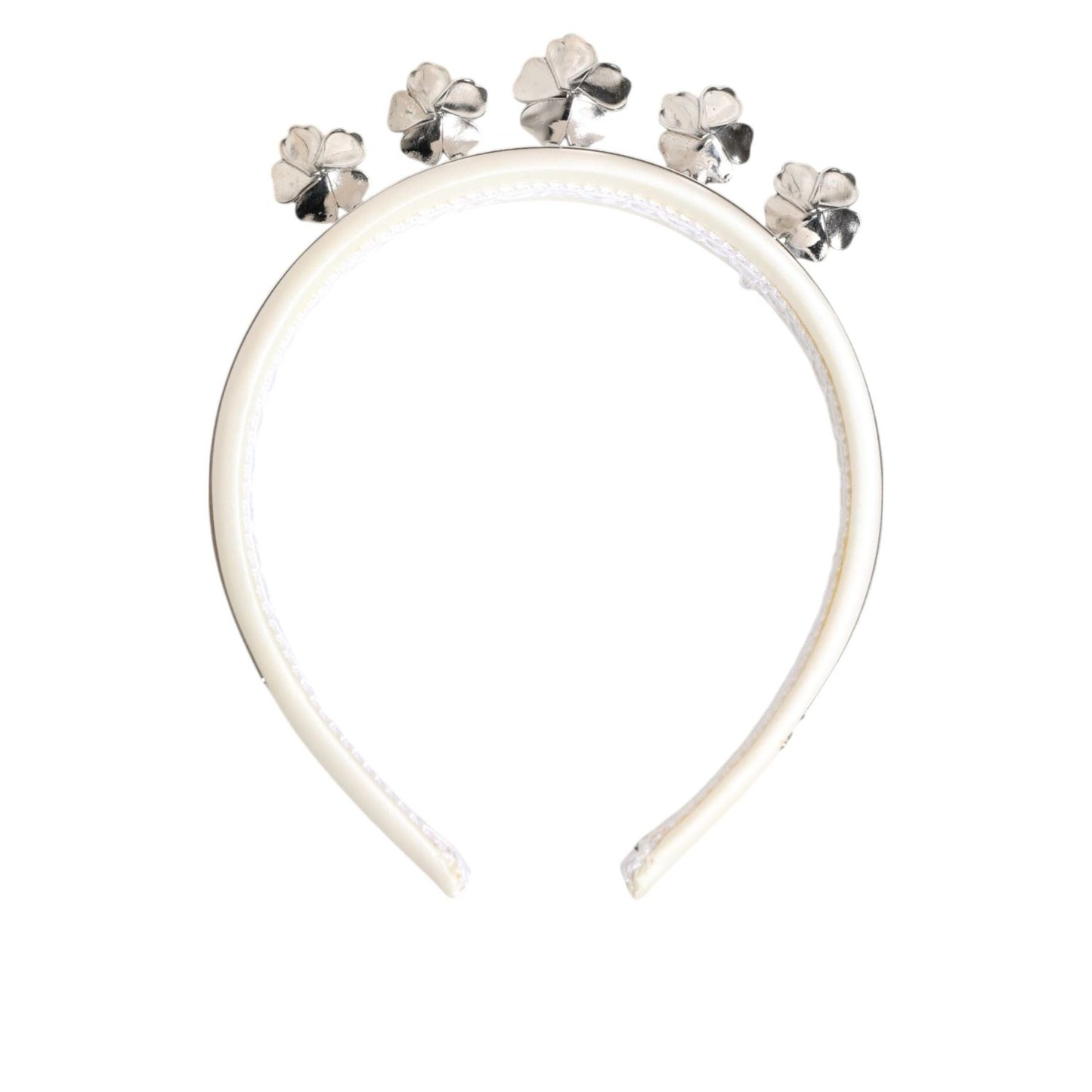 Dolce & Gabbana White Satin Palladium Silver Floral Crown Tiara Headband