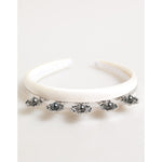 Dolce & Gabbana White Satin Palladium Silver Floral Crown Tiara Headband