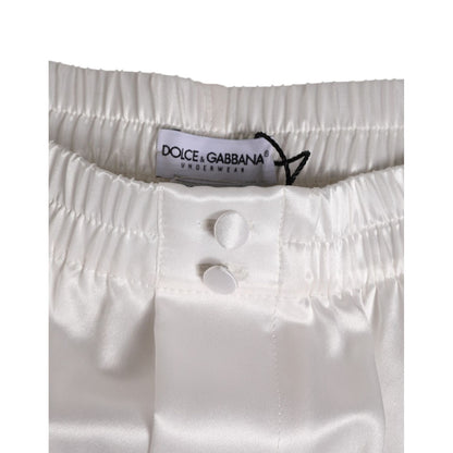 Dolce & Gabbana White Silk Satin Elastic Men Boxer Short Swimwear