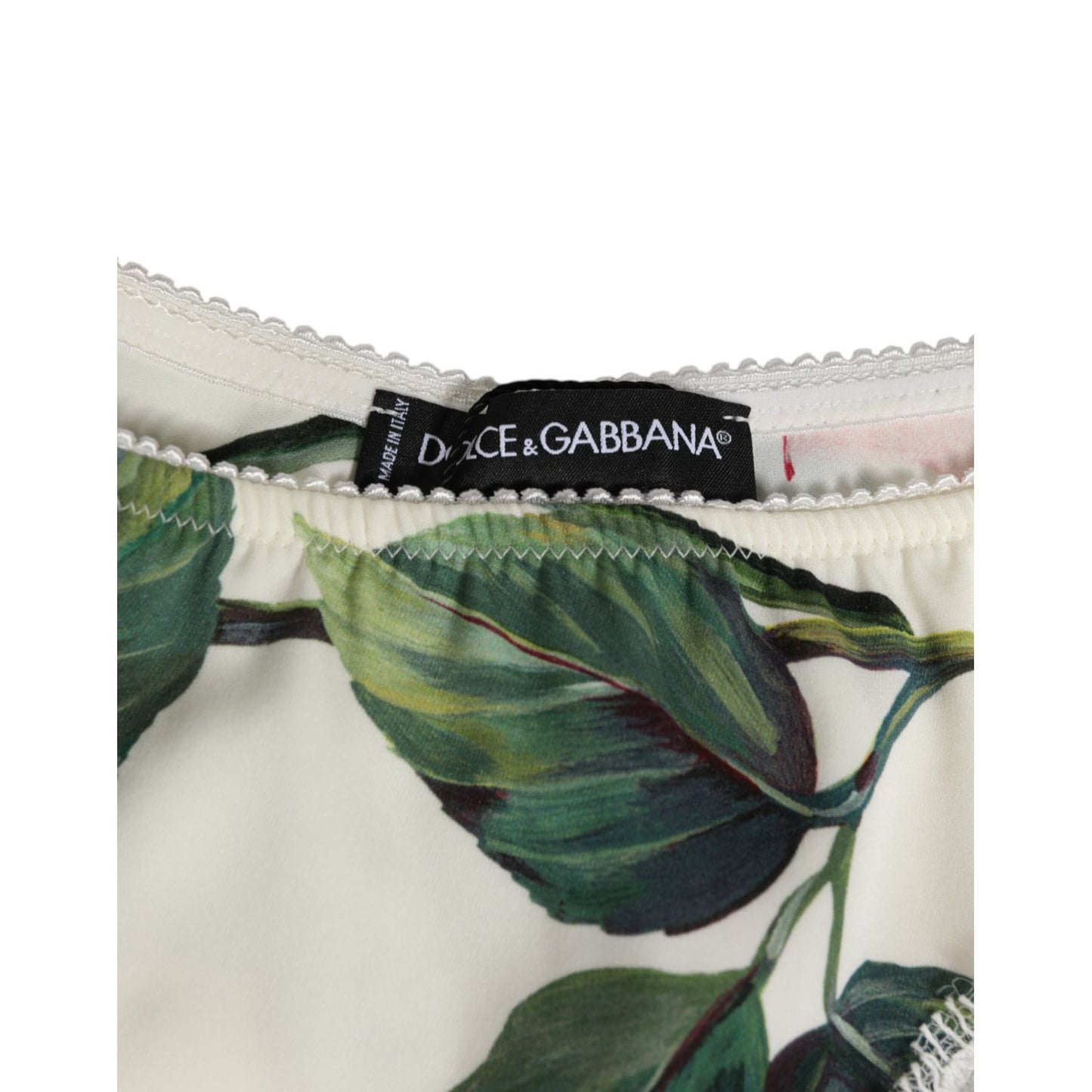 Dolce & Gabbana White Silk Satin Floral Lace Trim Slip Underwear with tropical rose print and lace detail