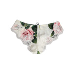 Dolce & Gabbana White Silk Satin Floral Lace Trim Slip Underwear with rose print, elegant design, luxury feel, made in Italy.