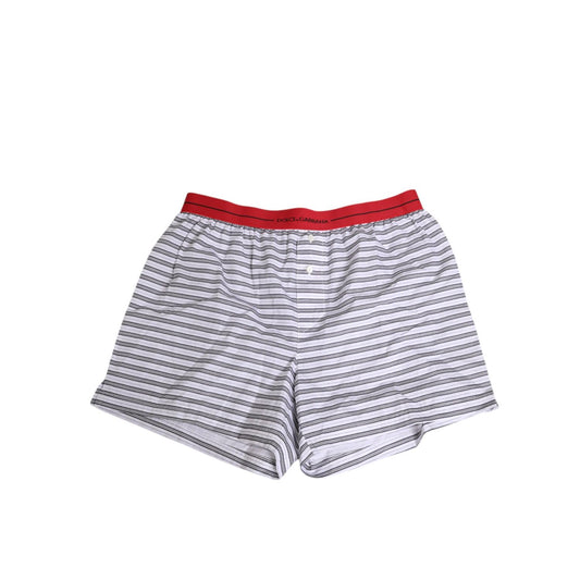 Dolce & Gabbana White Striped Cotton Red Waistband Shorts Swimwear, stylish men's shorts with logo detail and a comfortable fit.