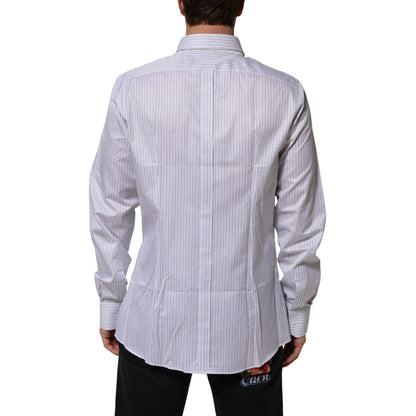 Dolce & Gabbana White Stripes Long Sleeves GOLD Dress Shirt