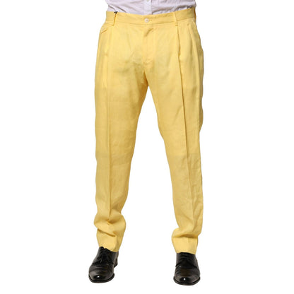 Dolce & Gabbana Yellow Flax Tapered Dress Men Pants