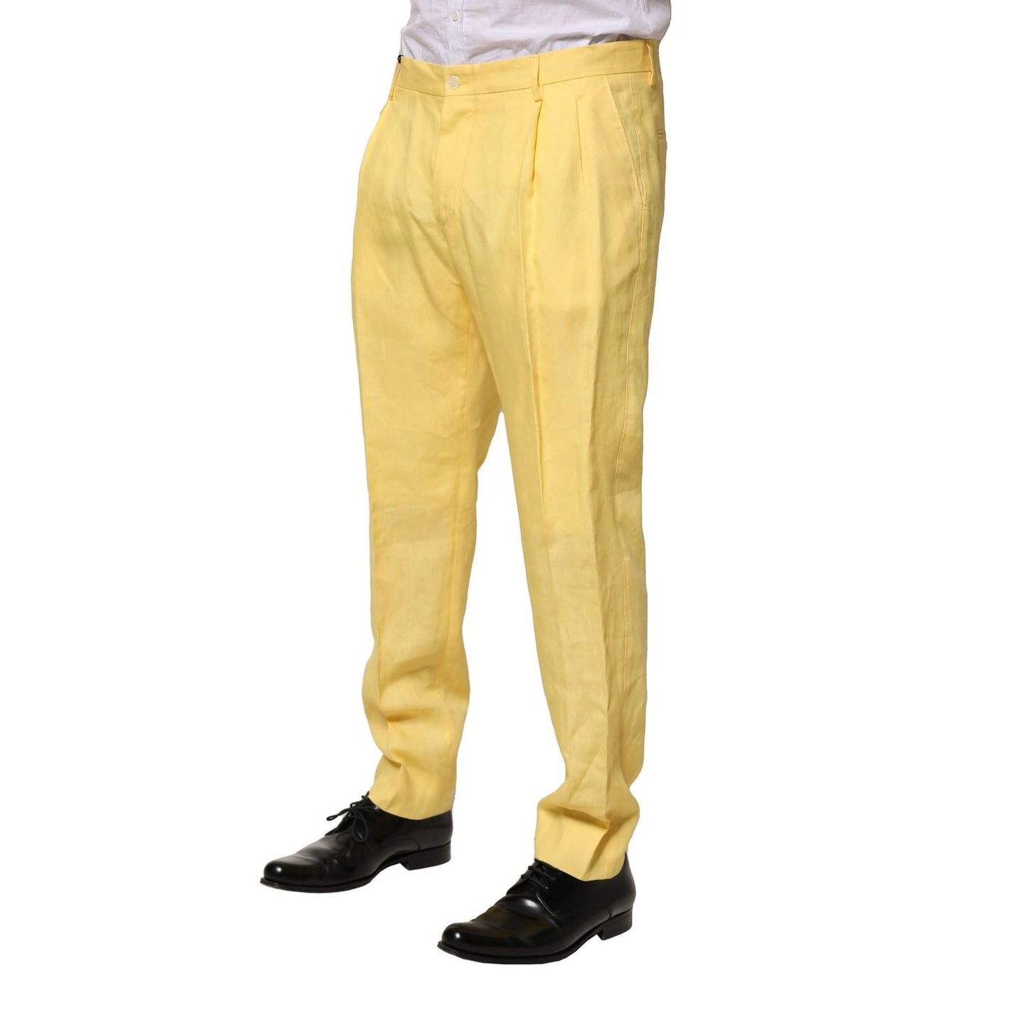 Dolce & Gabbana Yellow Flax Tapered Dress Men Pants