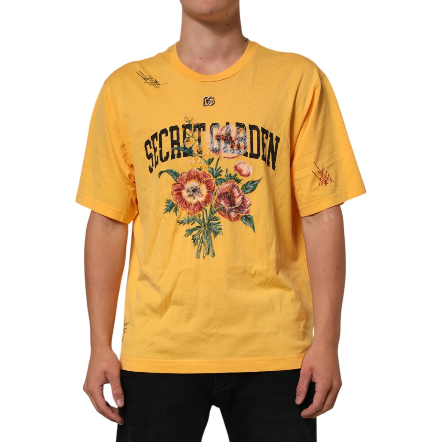 Dolce & Gabbana Yellow Secret Graden Floral Cotton Crew Neck T-shirt