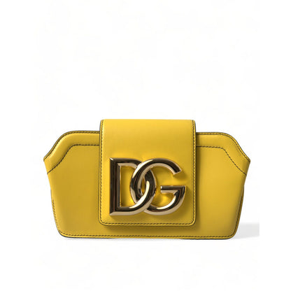 Dolce & Gabbana Yellow Smooth Leather DG Logo Clutch Crossbody Case Bag