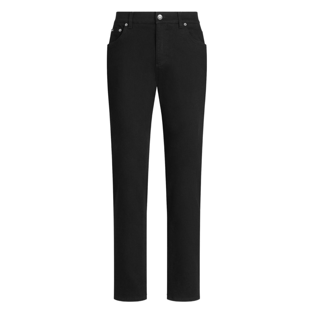 Black Dolce & Gabbana five pockets logo plaque Denim cotton jeans with front button fastening and classic belt loops.