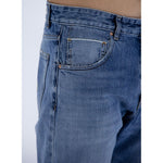 Close-up of Don The Fuller Blue Cotton Men Jeans with medium wash and five-pocket design, showcasing Italian craftsmanship.
