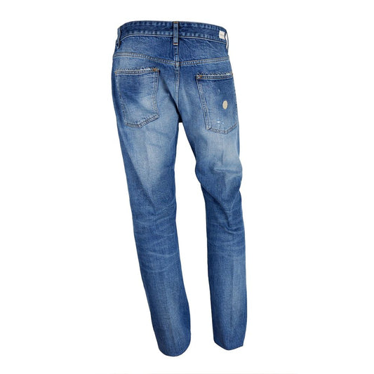 Rear view of Don The Fuller Blue Cotton Men's Jeans showcasing the classic five-pocket design in dark blue denim.
