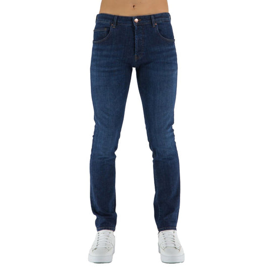 Don The Fuller Blue Cotton Men's Jeans with versatile dark blue hue and five-pocket design.