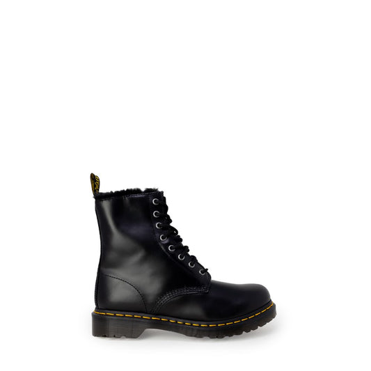 Dr. Martens Black Leather Boot with lace-up closure and sturdy rubber sole, iconic style for women's fashion and comfort.