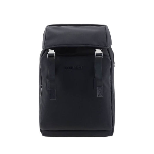 Dsquared² Black Nylon Backpack with adjustable straps and metal clip closures
