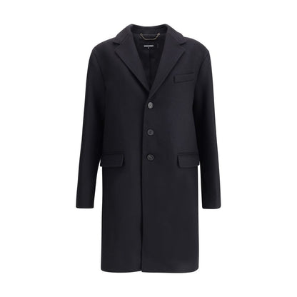 Dsquared² Black Wool Coat elegant single-breasted with button closure, side pockets, and monogrammed lining, enhancing sophisticated style.