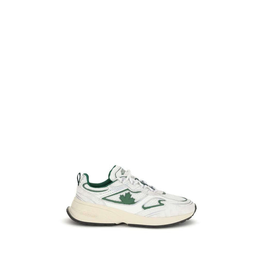 Dsquared² White Calf Leather Bos Taurus Athletic Sneakers with maple leaf.