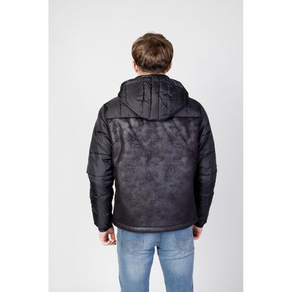 Back view of EA7 Emporio Armani Black Polyester Shell Jacket showcasing water-resistant polyurethane coating and stylish design.