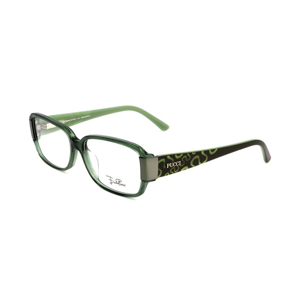 Emilio Pucci Olive Plastic Frames for women, featuring green rectangular design and branded temple, size 55/14/130 mm.
