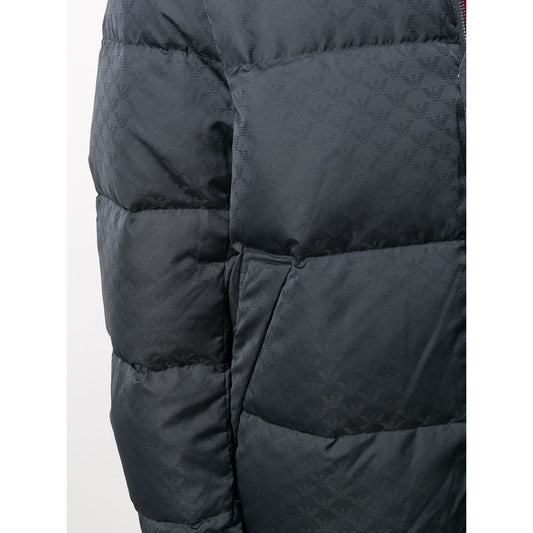 Emporio Armani Coats Blue - Dark blue padded nylon jacket with front zip and press-stud fastening, long sleeves, and side slit pockets.