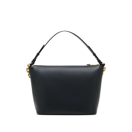 Emporio Armani Medium leather hobo bag with chain, black leather, gold-tone chain detail, zip fastening, top handle, 30x15x25 cm
