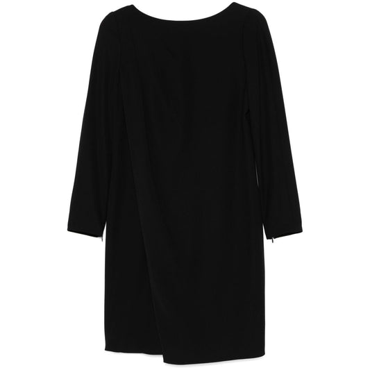 Emporio Armani long sleeves dress in black with a round neck and side zip fastening, featuring cuff zips and structured in Cady fabric.