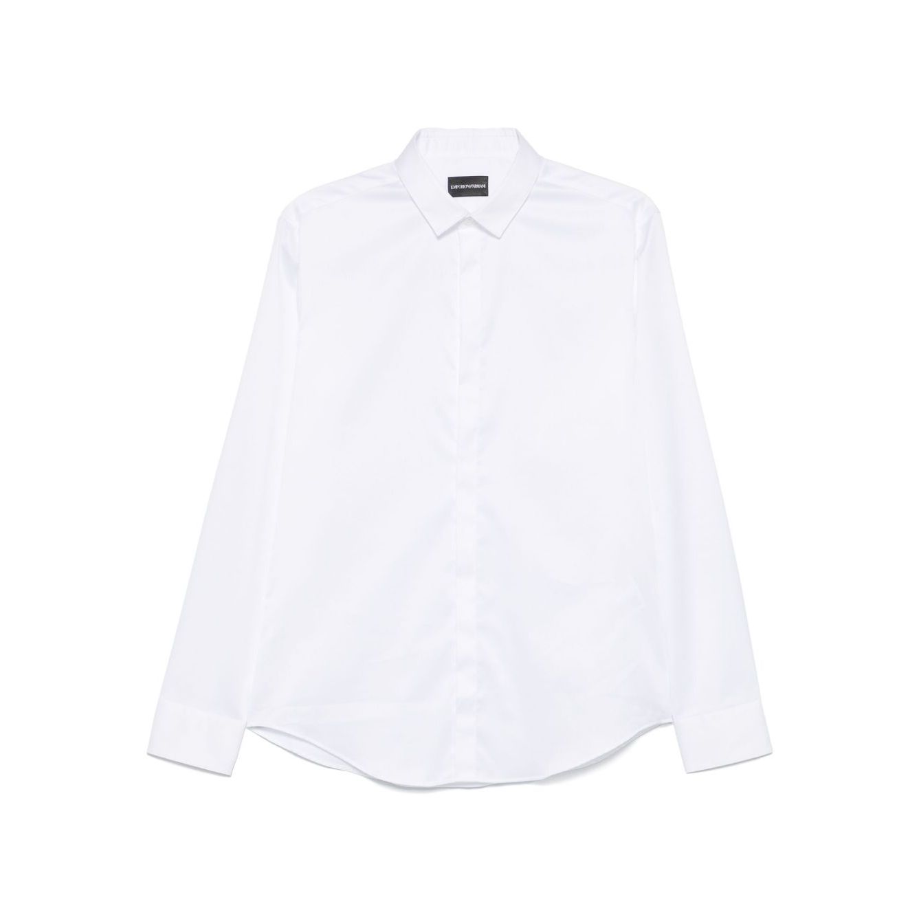 Emporio Armani shirt in white with classic collar, concealed button front, and long sleeves, perfect for elegant and formal occasions.