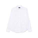 Emporio Armani shirt in white with classic collar, concealed button front, and long sleeves, perfect for elegant and formal occasions.