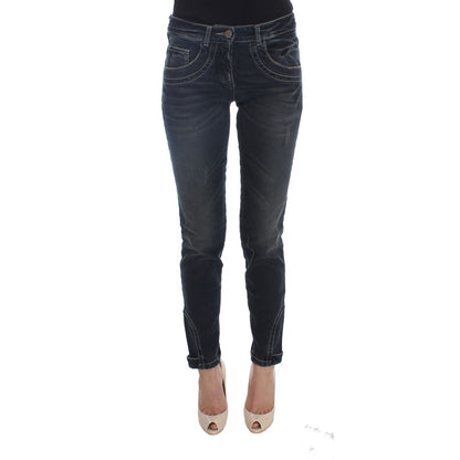 Ermanno Scervino Blue Cotton Blend Slim Fit Jeans, Italian-made, 96% cotton, 4% elastane, shown on model, luxury fashion.
