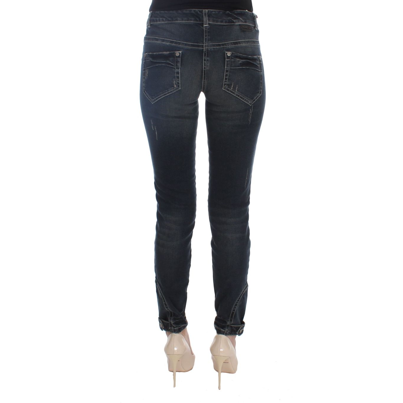 Ermanno Scervino Blue Cotton Blend Slim Fit Jeans, rear view showcasing Italian craftsmanship, 96% cotton, 4% elastane.