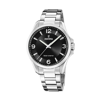 FESTINA WATCHES Mod. F20656/4 with stainless steel bracelet and black dial, featuring solar energy technology.