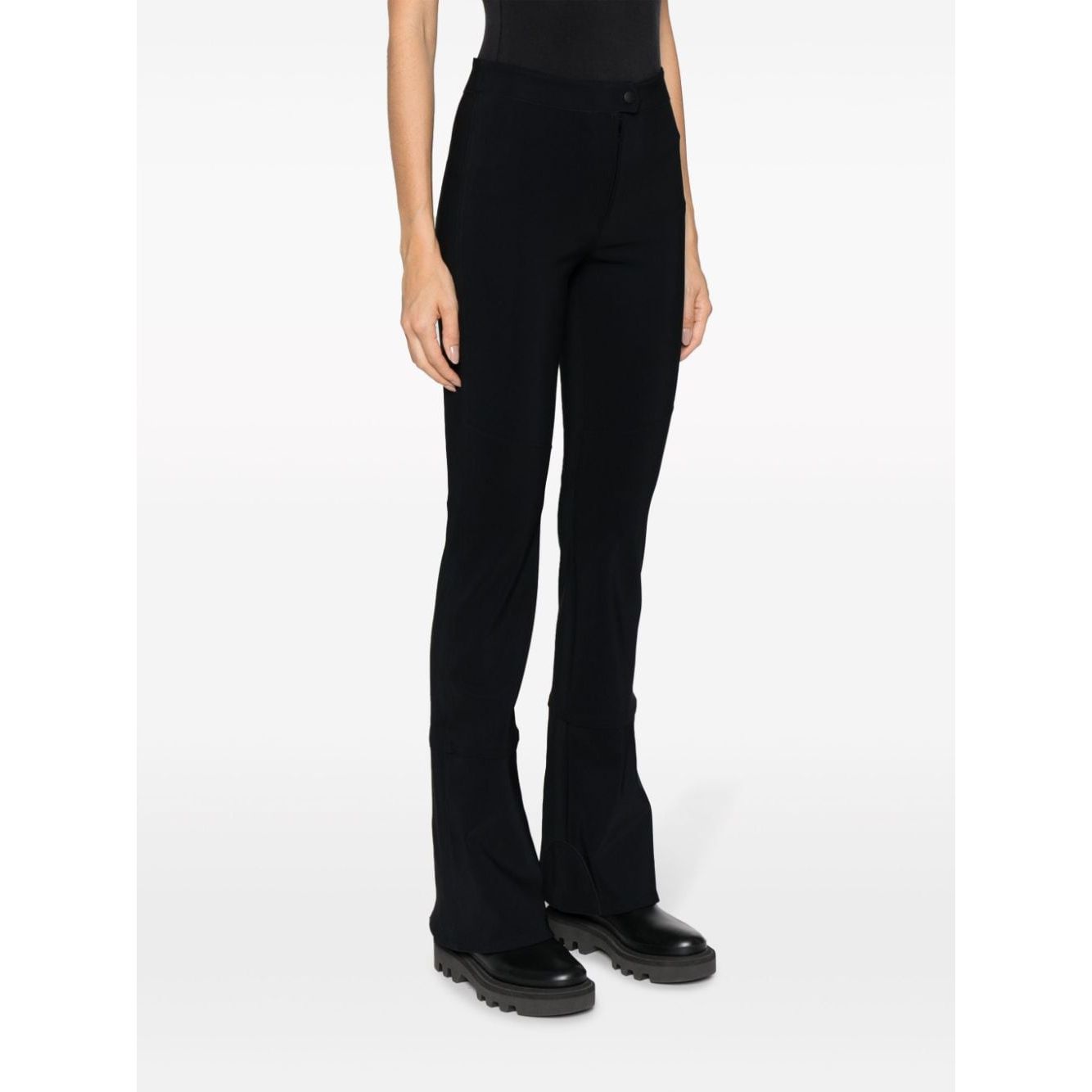 Black FILIPPA K Trousers with high-waist and flared design, featuring stretch fabric, front button and zip fastening, panelled construction.