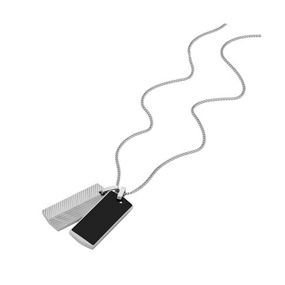 FOSSIL JEWELS JEWELRY Mod. JF04565040 necklace with two dog tag pendants on silver chain.