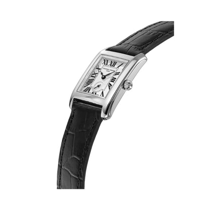 Luxury timepiece FREDERIQUE CONSTANT MOD. FC-235S2C6 watch with black leather strap and elegant silver dial.