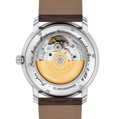 FREDERIQUE CONSTANT WATCHES Mod. FC-335MCSALB4P26 showcasing watch mechanism with leather strap.