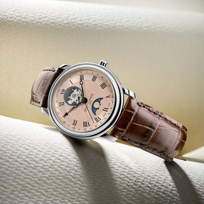 FREDERIQUE CONSTANT WATCHES Mod. FC-335MCSALB4P26 with brown leather strap and moon phase display